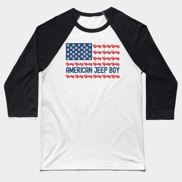 American Jeep Boy USA Flag Jeep Baseball T-Shirt by Oska Like